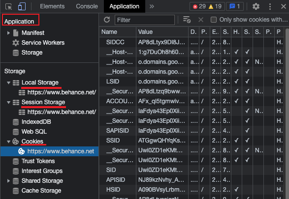 cookie and localStorage and sessionStorage position